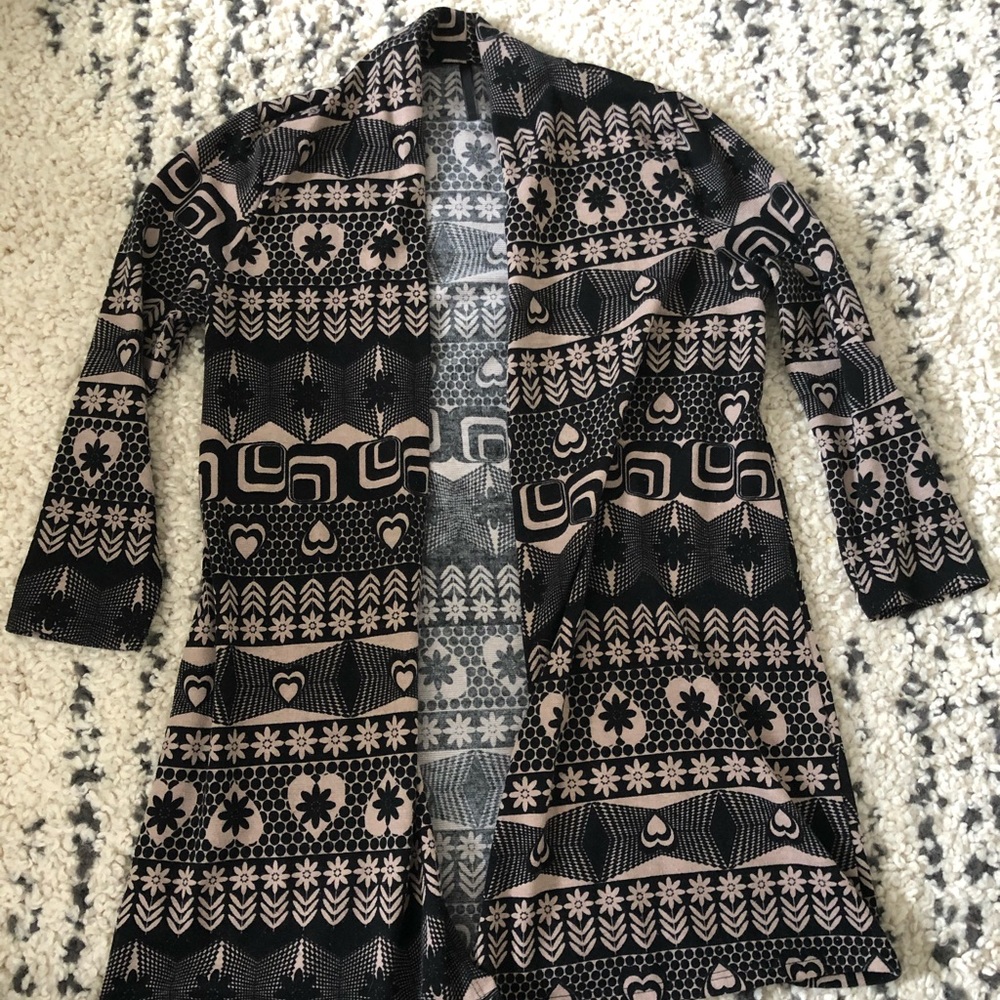 ModCloth Black and Taupe Print Long Cardigan